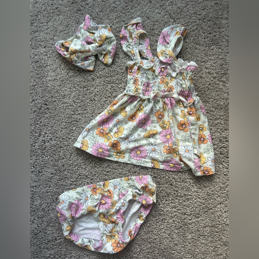 Floral Baby Dress Set with Headband & Bloomers Milkberry Bamboo
